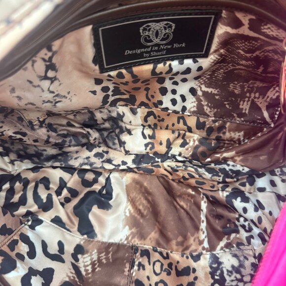 Sharif Designed in New York Pink Leather Sequin Fringe Shoulder Bag Magenta - Picture 16 of 17